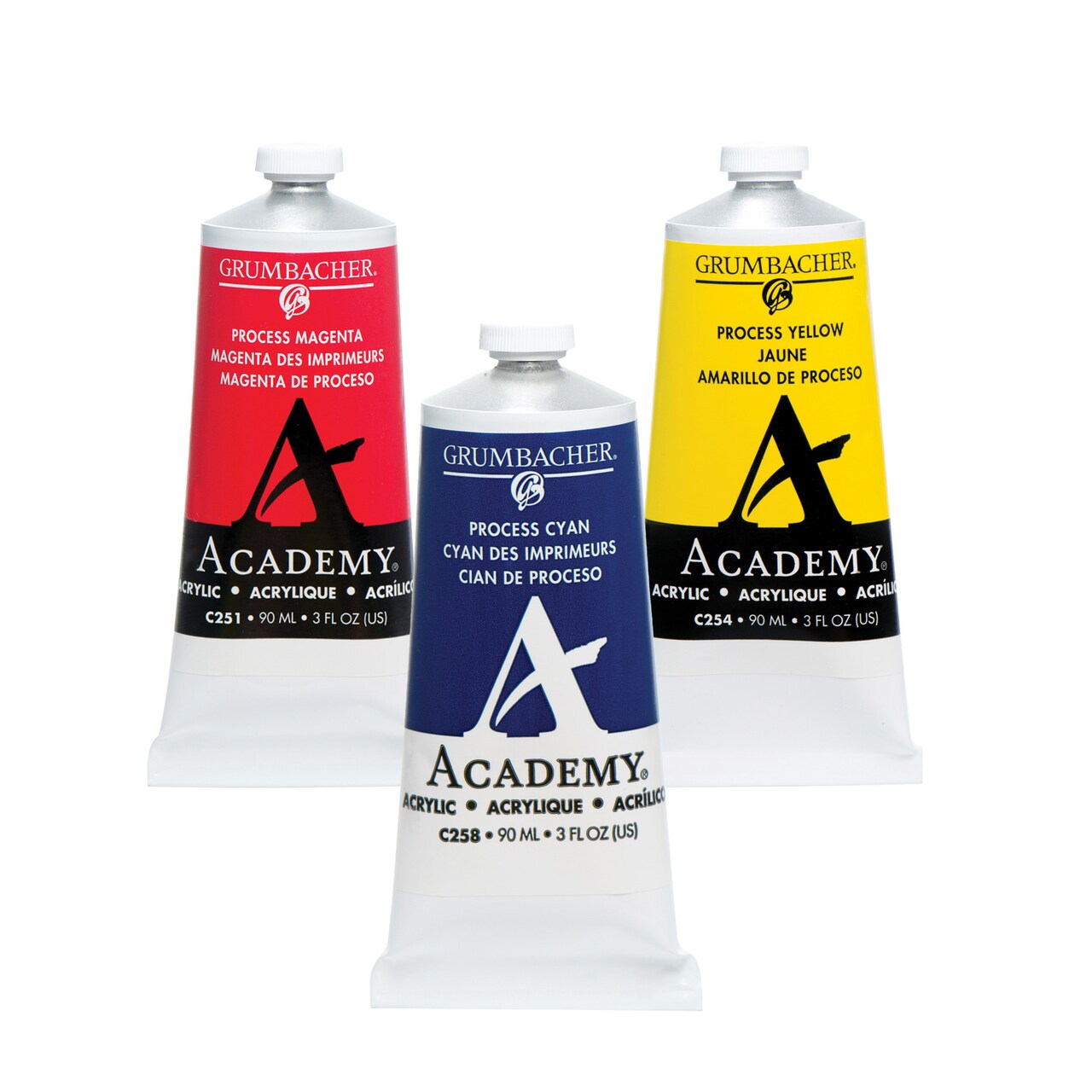 Grumbacher Academy Professional Acrylic Paint Set of 3 - 90ml Mixing Colors - Artist Grade Acrylic Paint Set with Premium Pigments, Semi-Gloss Sheen, ASTM Lightfast Rating 1